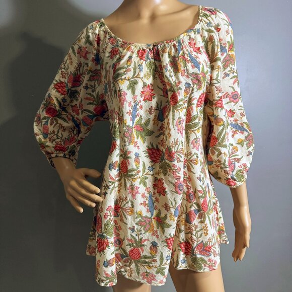 Boho Floral 100% Cotton Top 🌸 Cottagecore Blouse, Free People Vibes - Picture 2 of 2